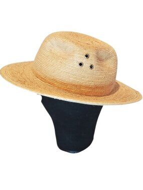 Short Brimmed Straw Unisex Fedora Hat SZ 6 7/8 With Breathable Grommets